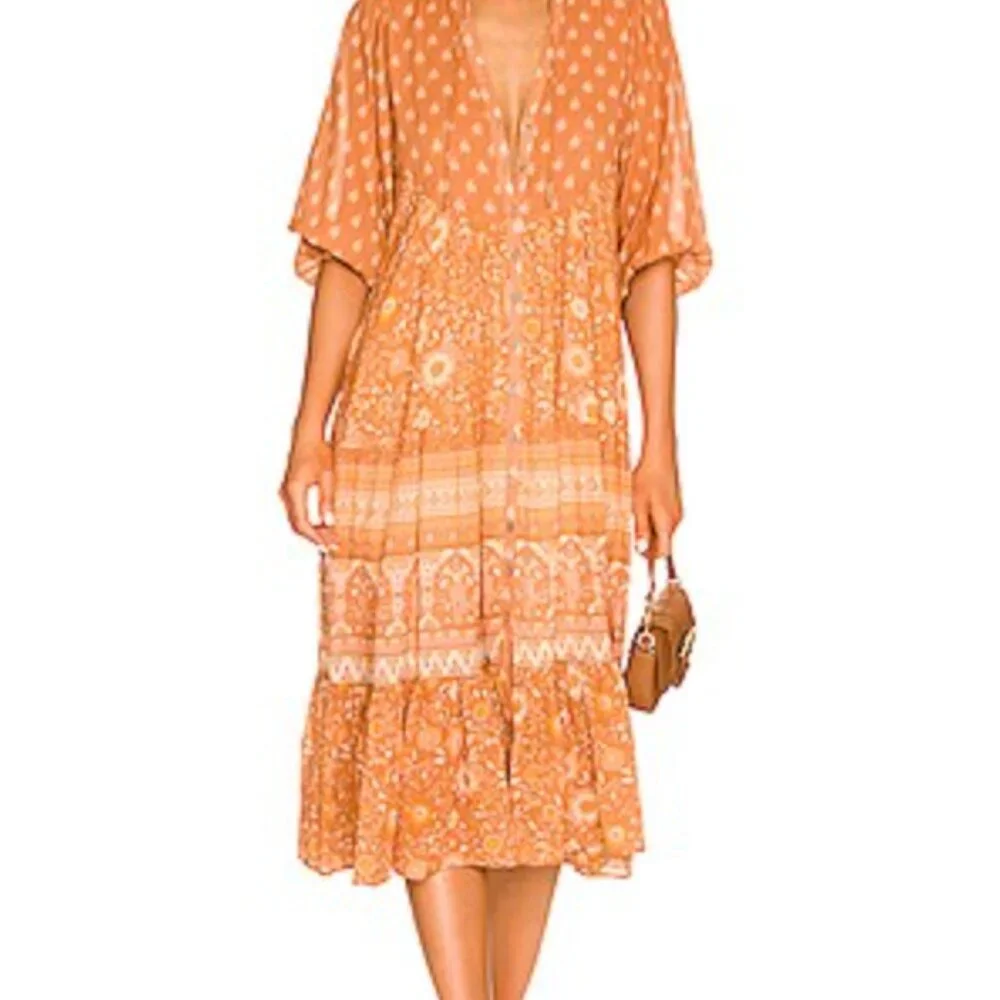 Spell Utopia Short Sleeve Midi Dress Cinnamon L - Picture 6 of 10